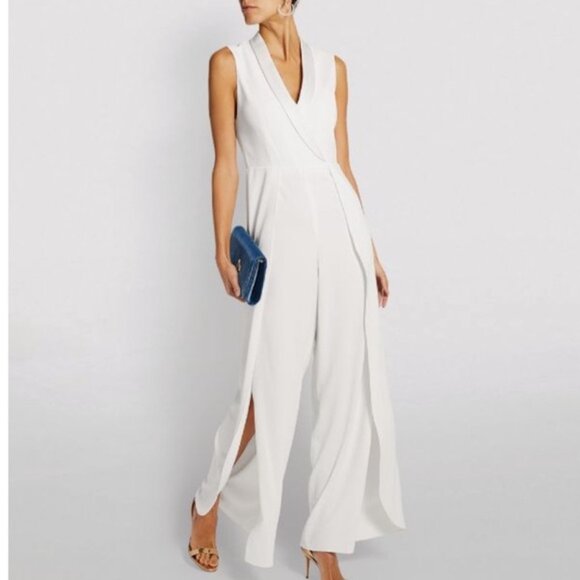 Alice Olivia Bebe Wrap Effect Satin Trimmed Crepe Wide Split Leg